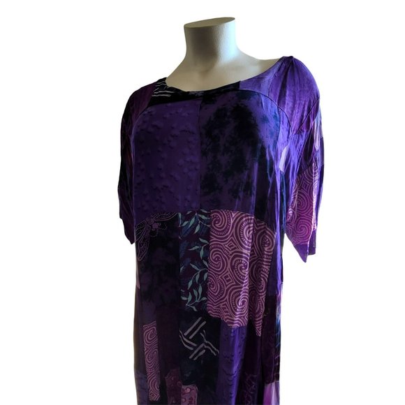 Purple Patchwork Dress Caftan Beach Coverup Trapeze Boho Woman's 3X Plus LH8142 - Picture 8 of 10
